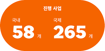 진행 사업 국내 58개, 국제 265개