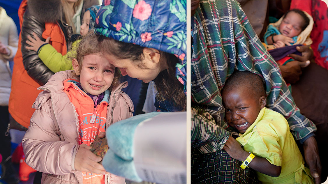 갑작스런 폭격으로 집을 떠난 아이들