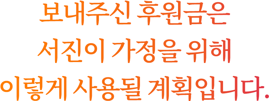 보내주신 후원금은 서진이 가정을 위해 이렇게 사용될 계획입니다.