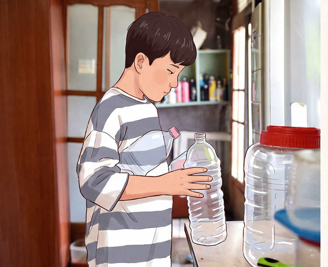 물병을 들고 서 있는 승우