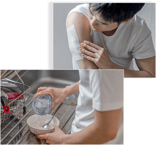 태우가 혼자 자신의 상처를 치료하고 요리를 하는 모습