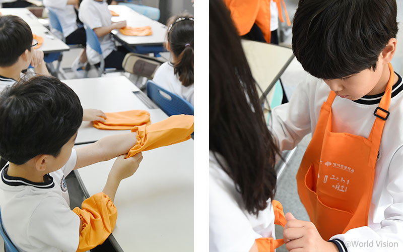 팔토시에 앞치마까지! 마음이 그리기 대회 출전을 위한 만반의 준비