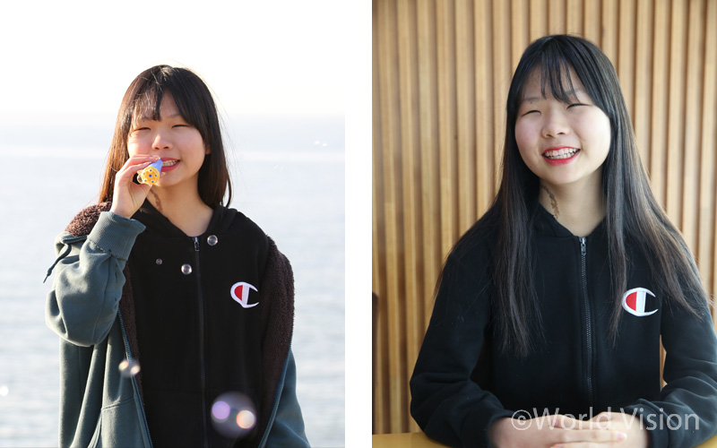 평소 음식 만들기를 좋아하는 영아의 새로운 꿈은 간호사가 되는 것. 아픈 사람들을 보살펴주고 행복을 주는 간호사가 되고 싶다. 새로운 꿈에 다가가기 위해 올해부터는 영어와 수학 성적 올리기에 집중할 예정이다.
