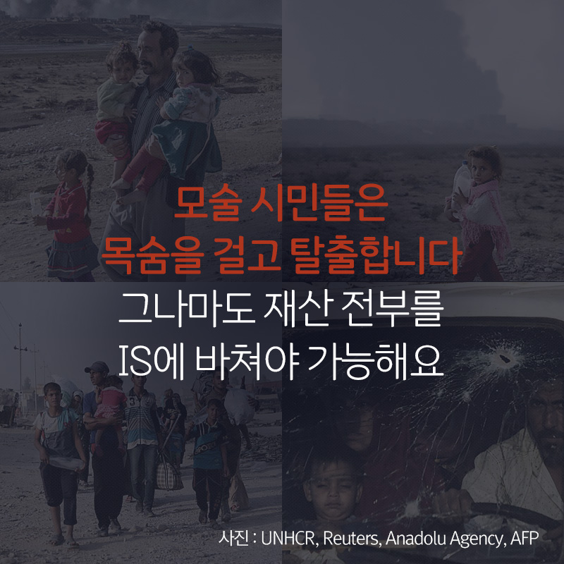 모술 시민들은 목숨을 걸고 탈출합니다 그나마도 재산 전부를 IS에 바쳐야 가능해요