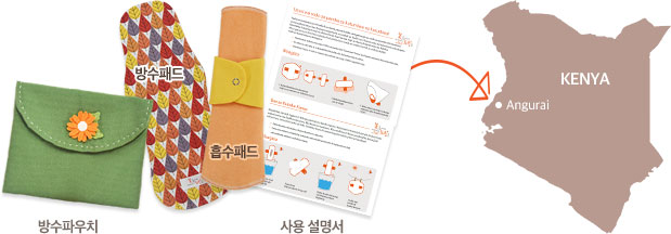 키트구성 - 방수파우치, 흡수패드, 방수패드, 사용설명서