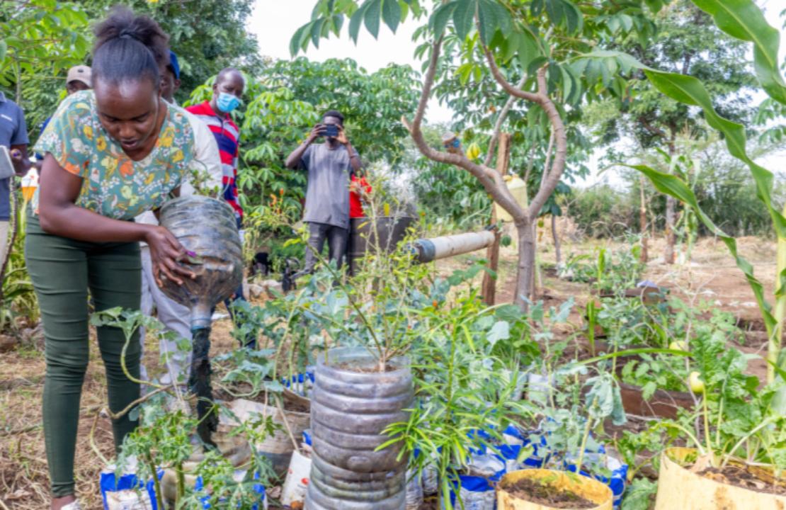 주변에서 구한 재료들로 물 절약 농사를 하는 주민